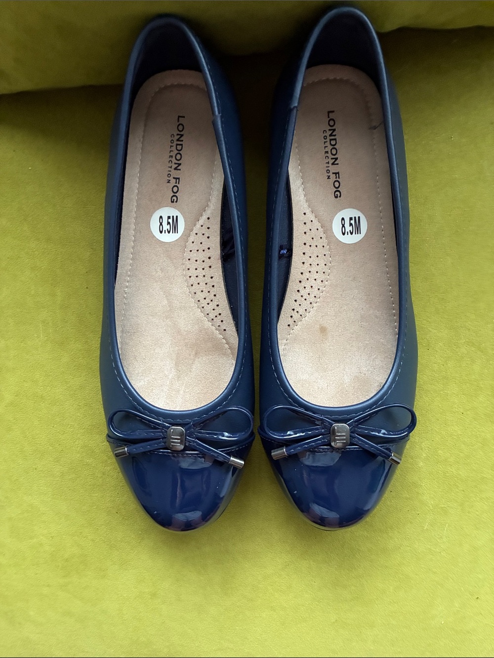London Fog Navy Patent Bow Ballet Flats